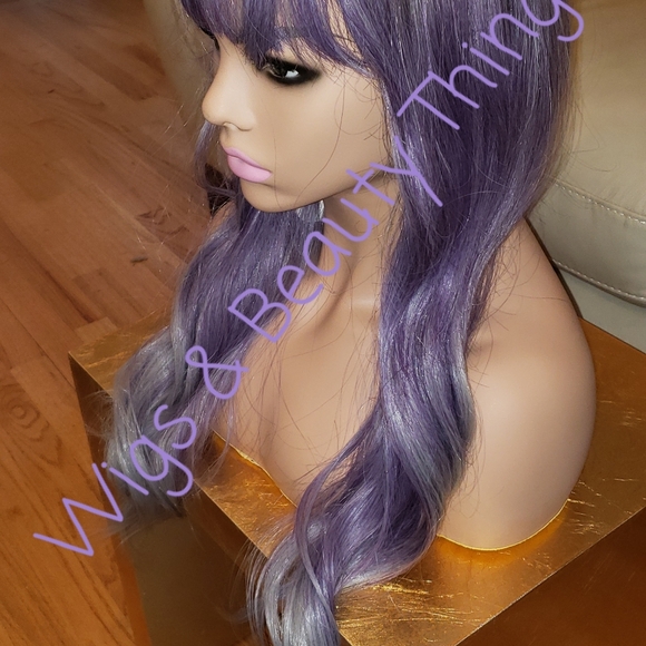 Purple Silver Balayage Wig - Human Hair Blend Heat Resistant - Picture 4 of 4